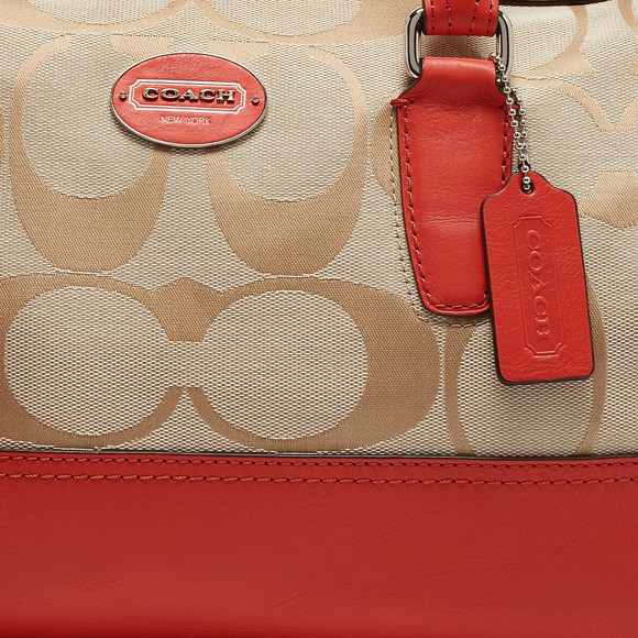 COACH Orange/Beige Signature Canvas and Leather Haley Satchel - Picture 6 of 8